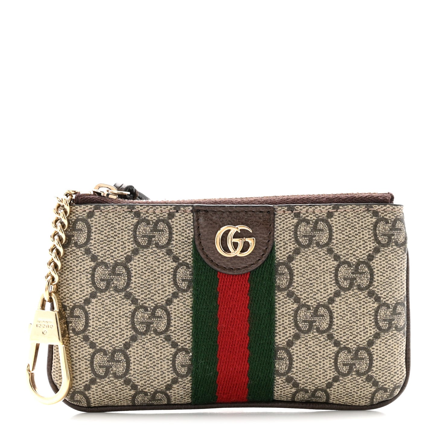 GG Supreme Monogram Web Ophidia Zip Key Pouch Brown