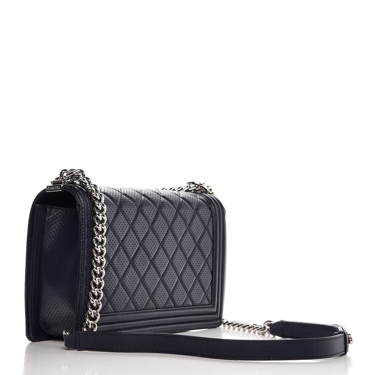 Perforated Lambskin Quilted New Medium Boy Flap Navy