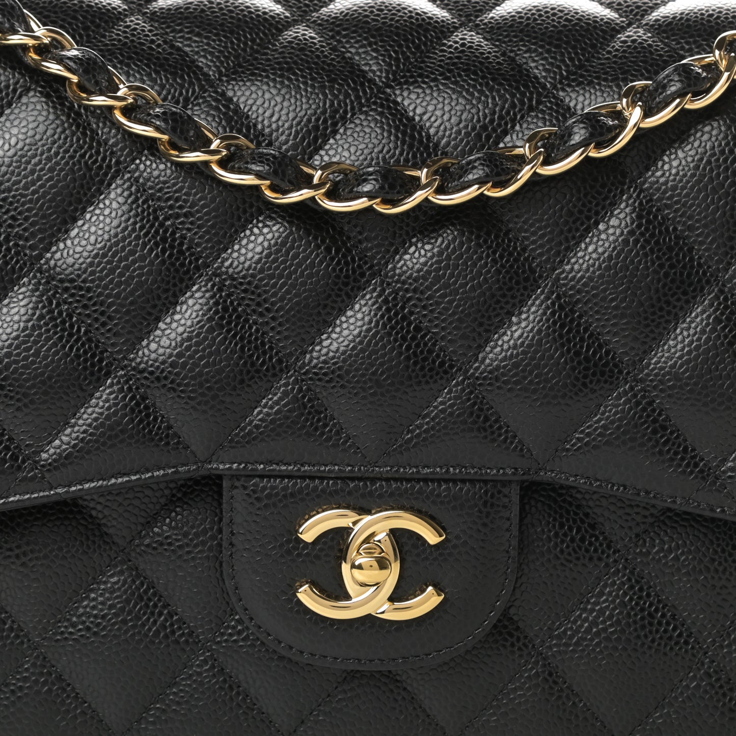 Caviar Quilted Jumbo Double Flap Black