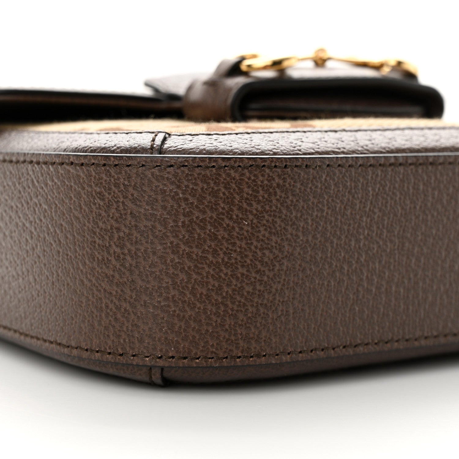 Gucci Monogram Jumbo GG Textured Dollar Calfskin Web Mini Horsebit 1955 Shoulder Bag Camel Ebony New Acero 10 of 11