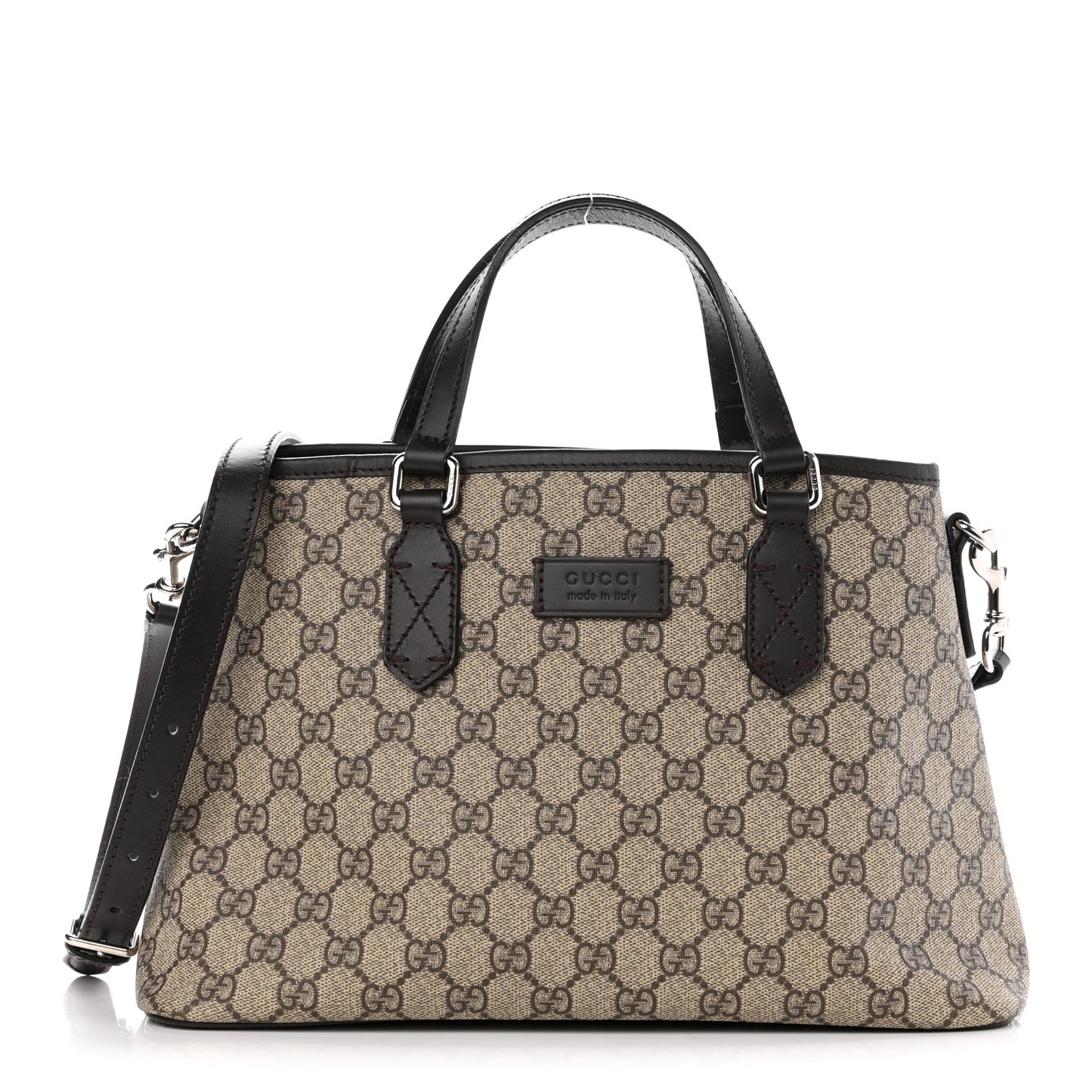 GG Supreme Monogram Small Zippered Tote Dark Brown