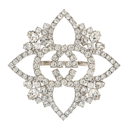 Gucci Metal Crystal Interlocking G Flower Ring M Silver 1 of 6