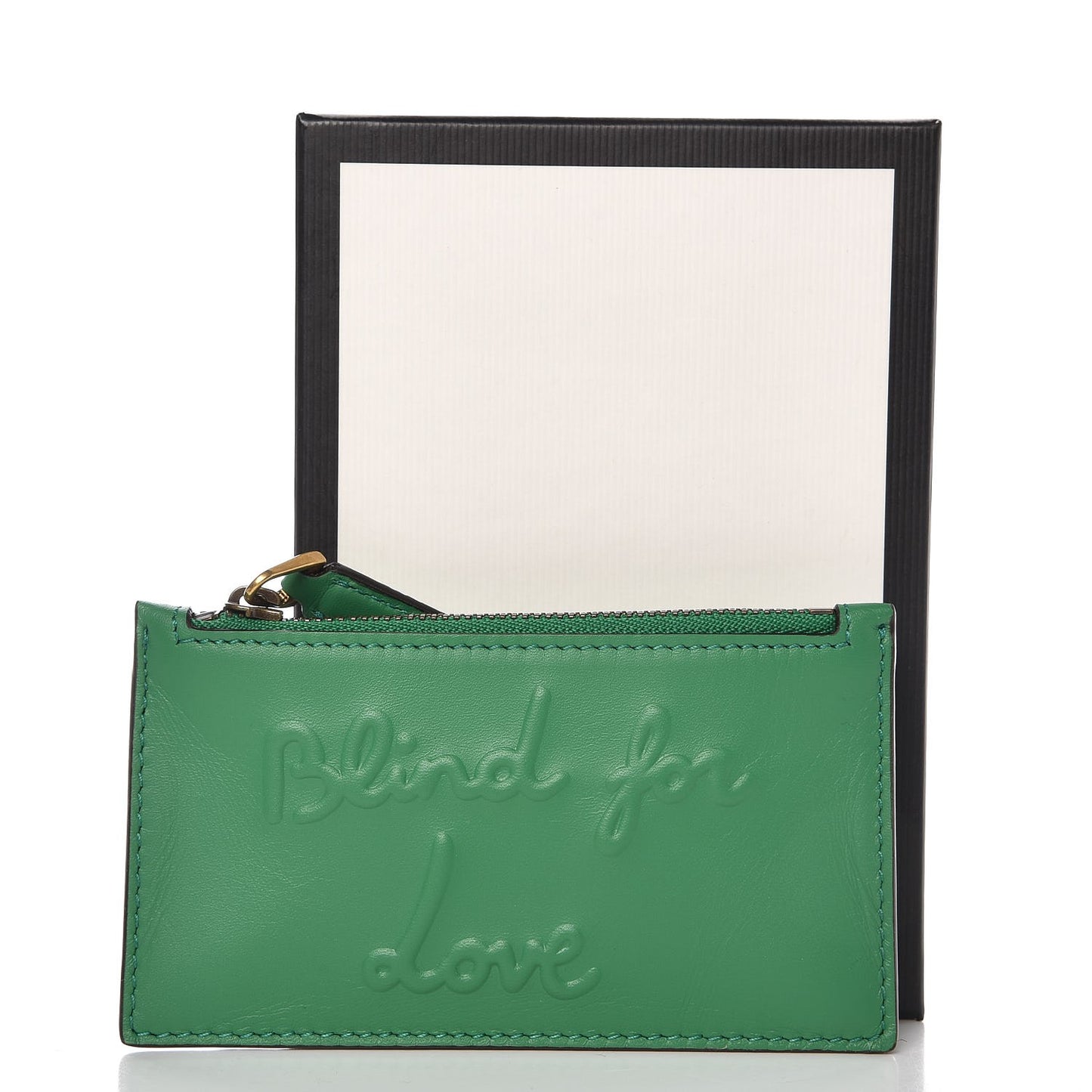Calfskin Blind For Love Embossed Coin Case Card Holder Green