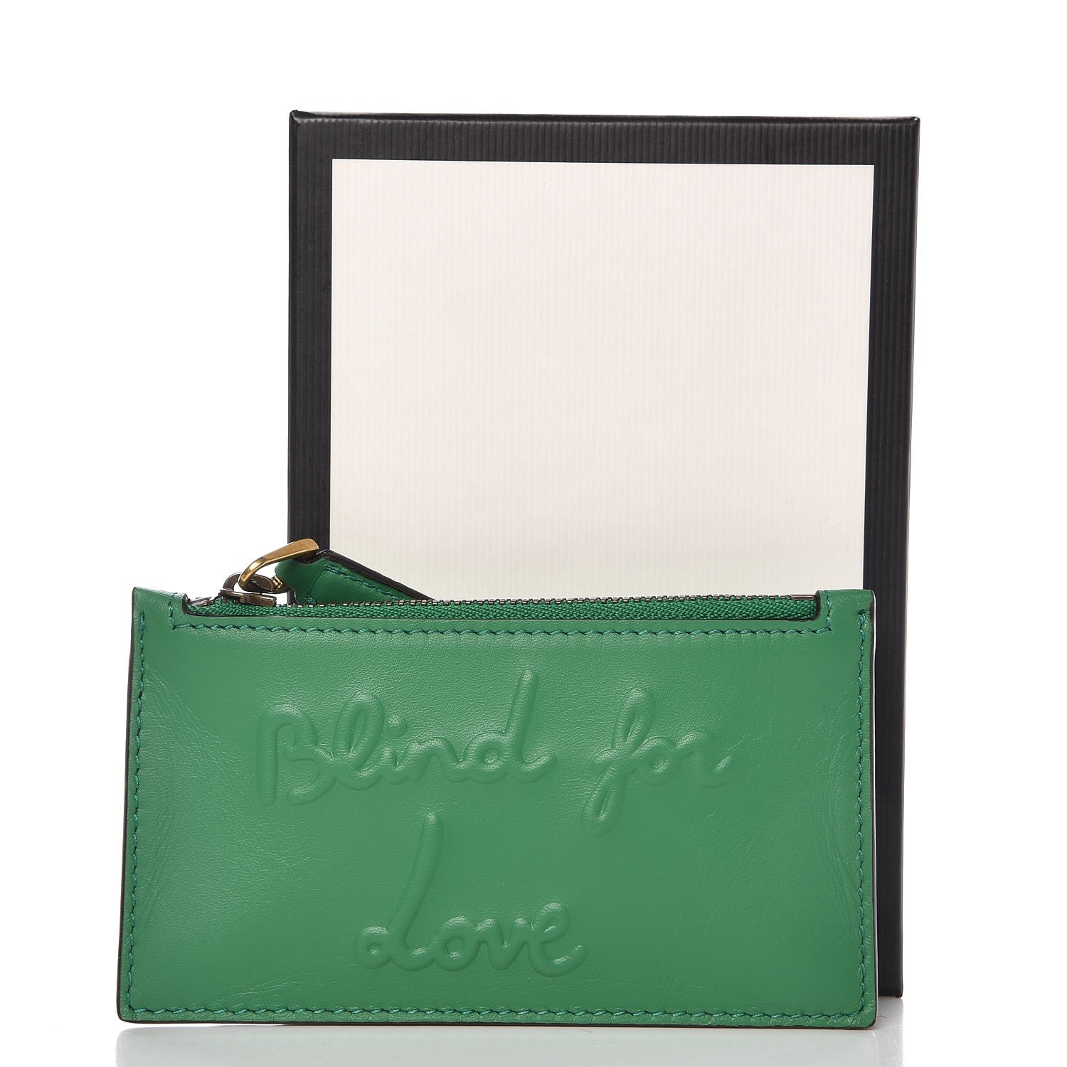 Gucci Calfskin Blind For Love Embossed Coin Case Card Holder Green 7 of 8