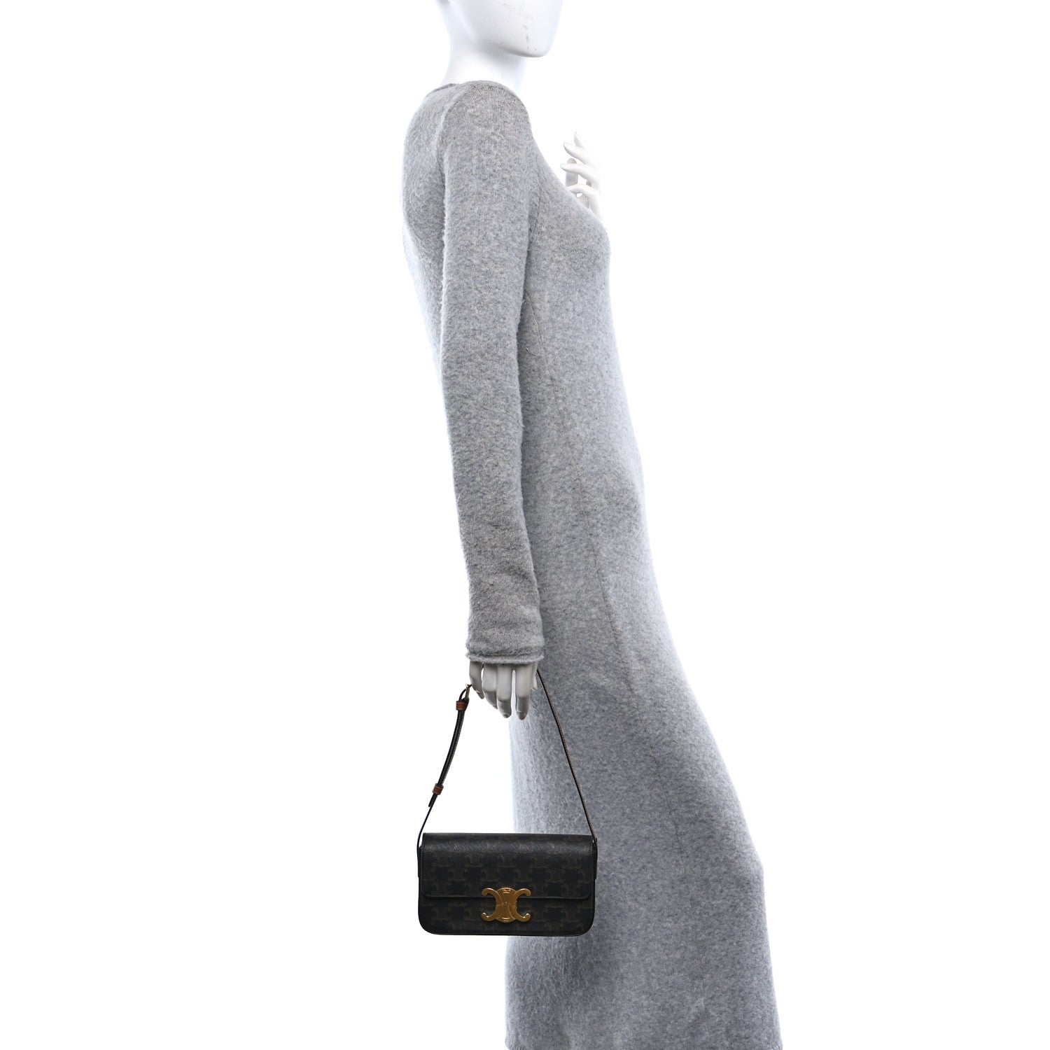 Celine Canvas Calfskin Triomphe Shoulder Bag Tan 2 of 11
