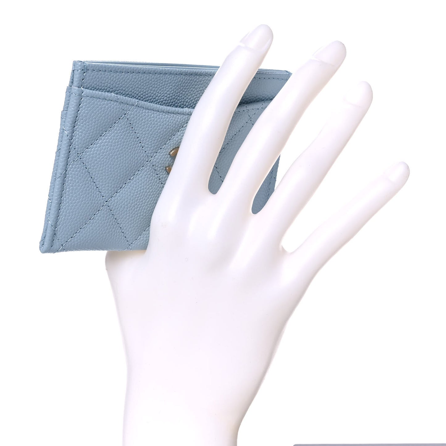 Caviar Quilted Card Holder Light Blue