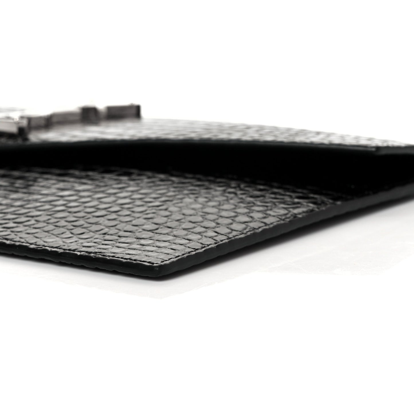 Calfskin Crocodile Embossed Uptown Monogram Clutch Black