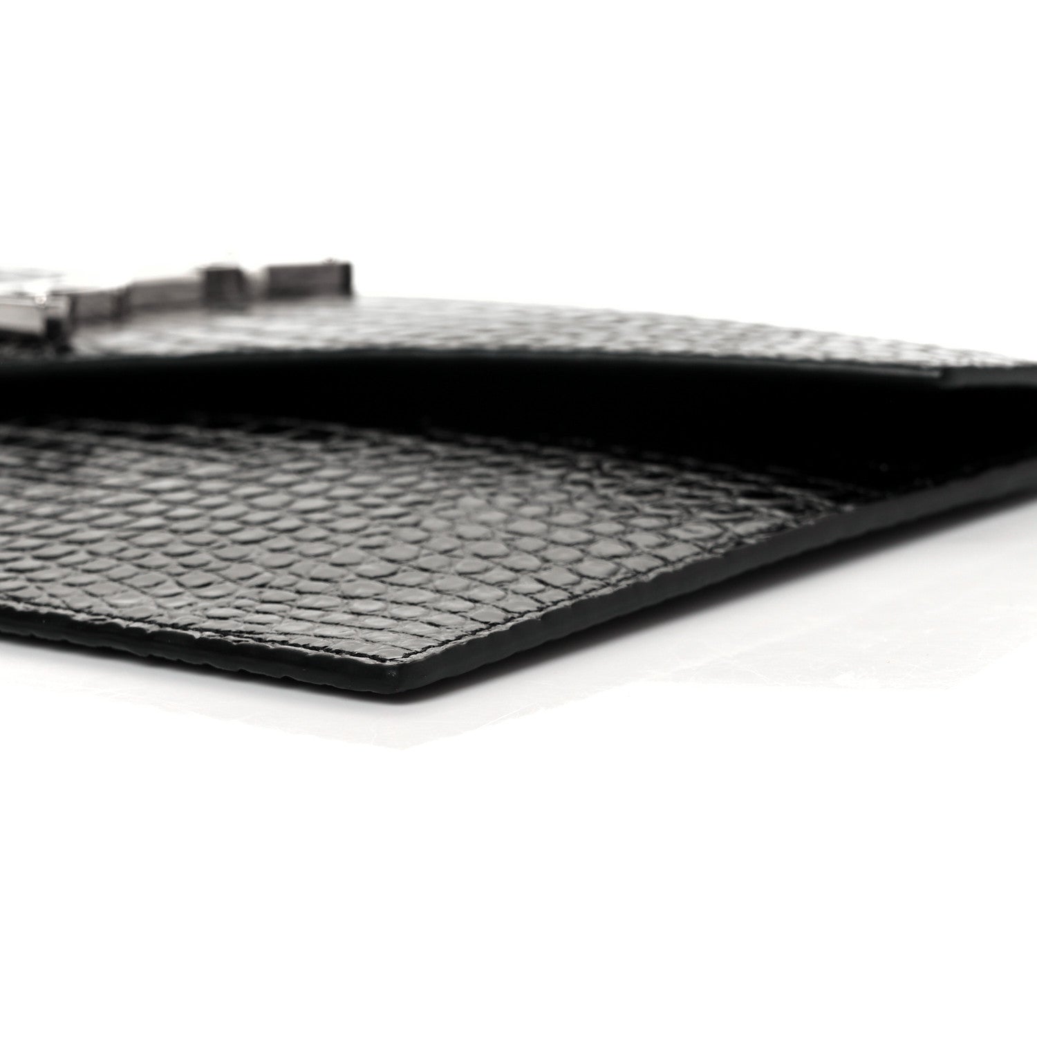 Saint Laurent Calfskin Crocodile Embossed Uptown Monogram Clutch Black 8 of 9