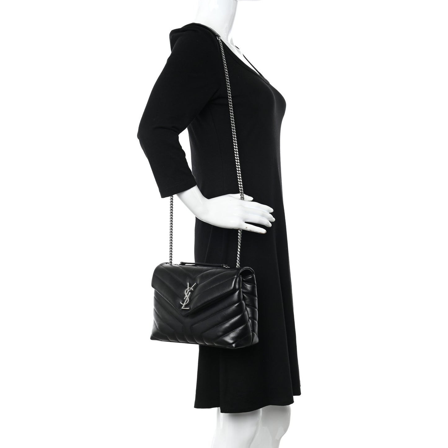 Calfskin Y Quilted Monogram Small Loulou Chain Satchel Black