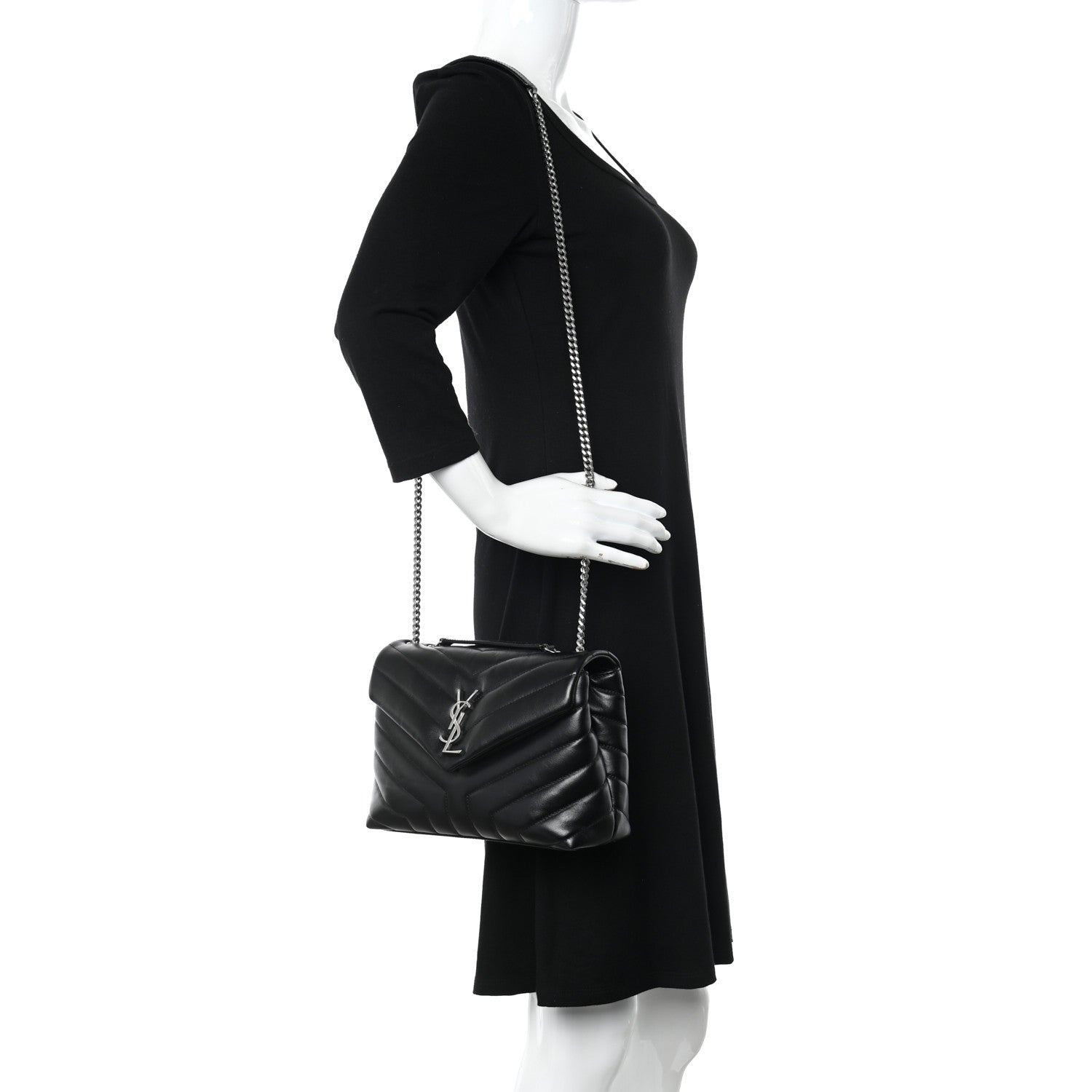 Saint Laurent Calfskin Y Quilted Monogram Small Loulou Chain Satchel Black 2 of 10