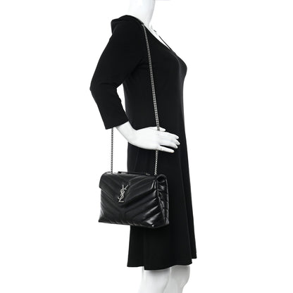 Saint Laurent Calfskin Y Quilted Monogram Small Loulou Chain Satchel Black 2 of 10