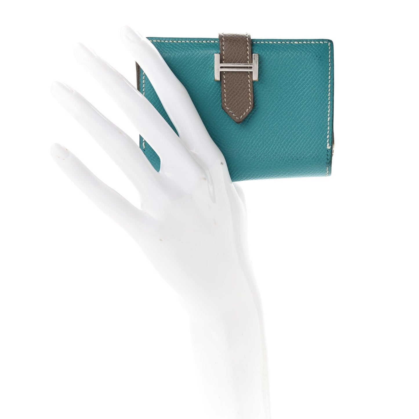 Epsom Bi Color Bearn Card Holder Wallet Bleu Paon Etoupe
