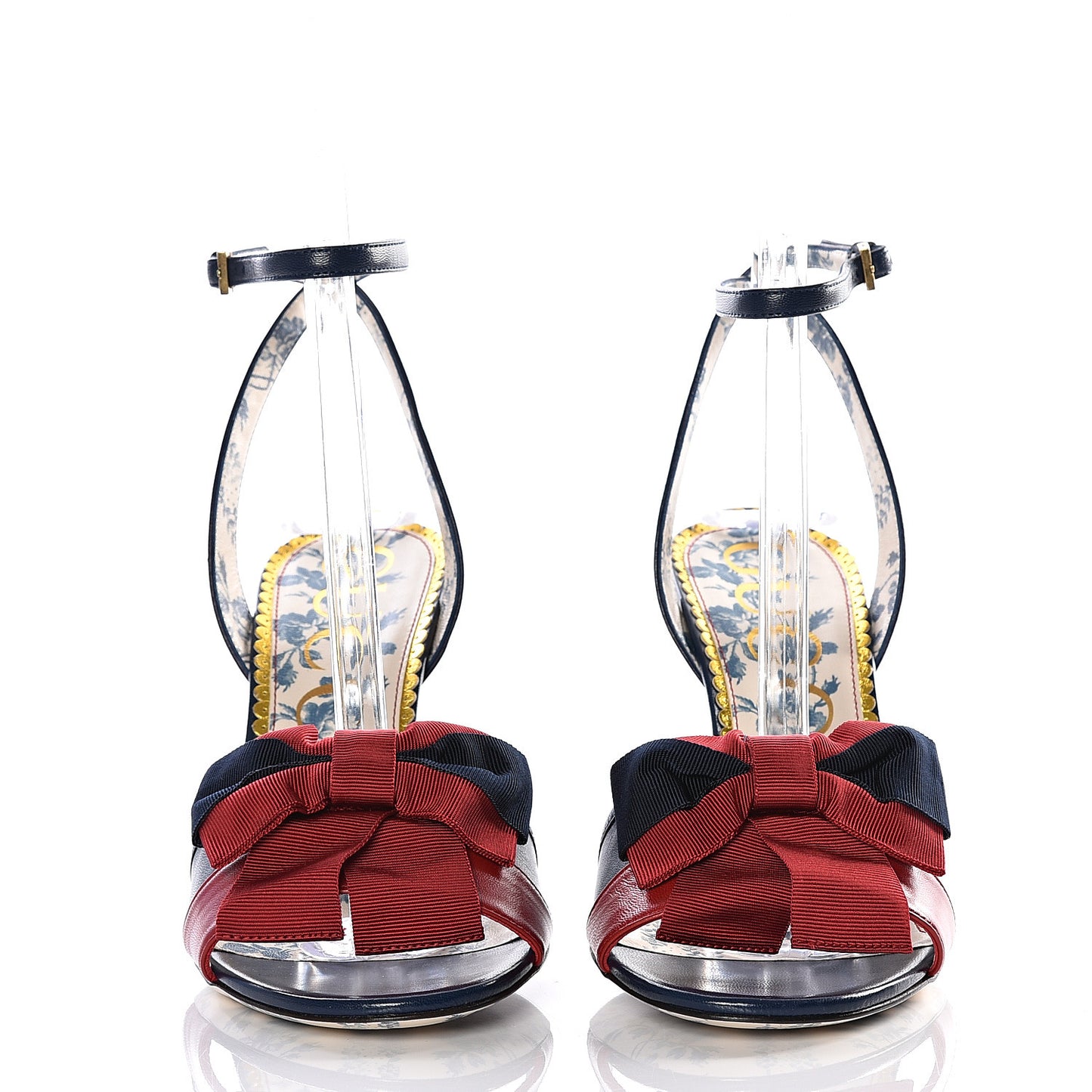 Calfskin Heel Sandal Web Bow 38 Navy