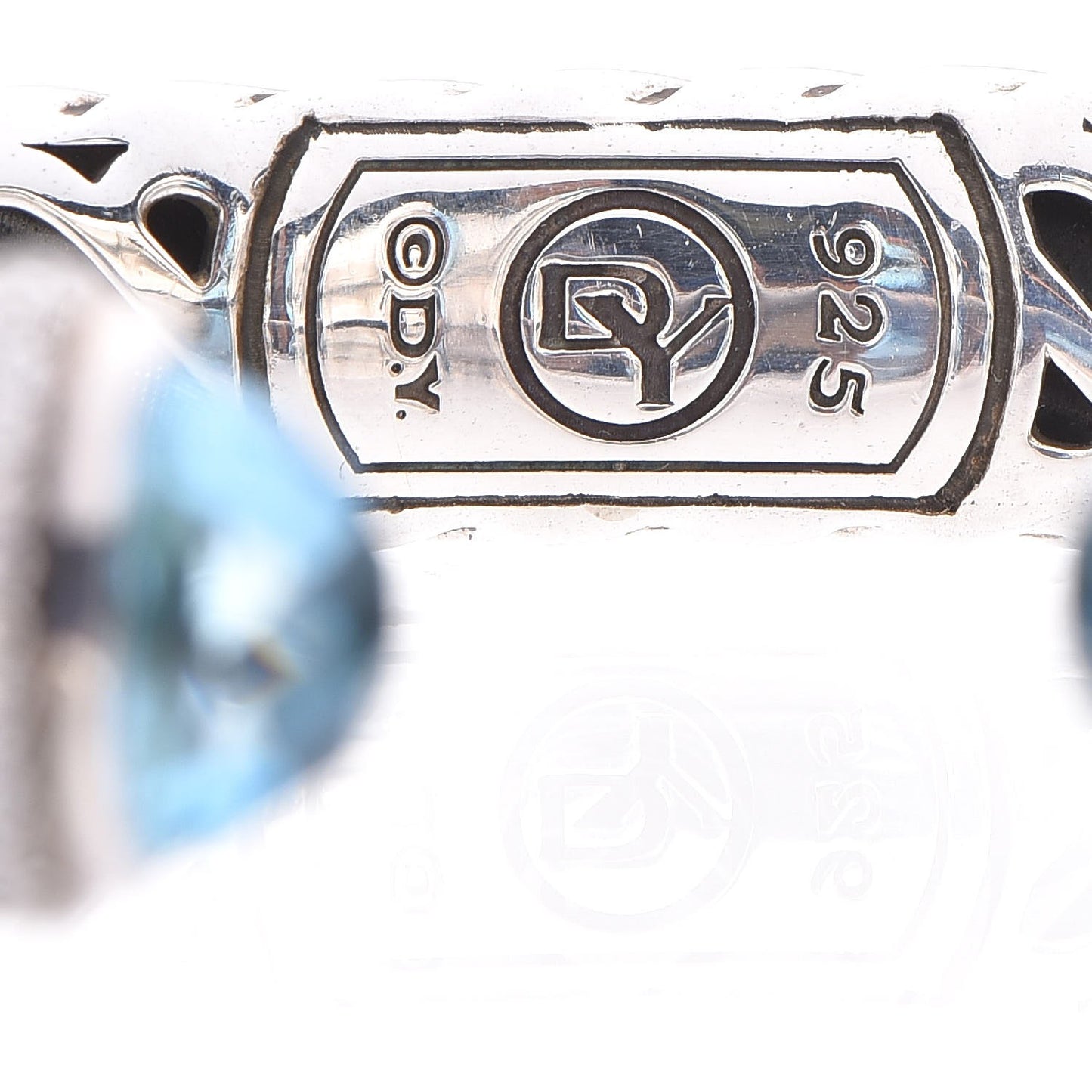 Sterling Silver Blue Topaz Diamond 11mm Sculpted Cable Bracelet
