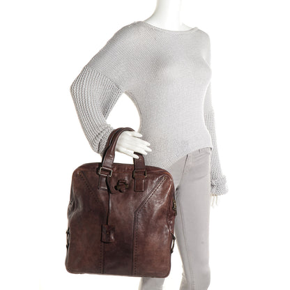 Saint Laurent Tumbled Leather Square Muse Zip Around Tote Brown 2 of 8