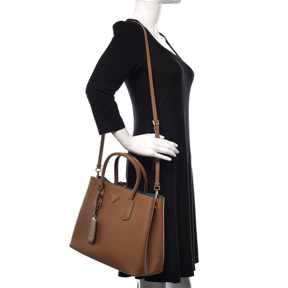 Prada Saffiano Cuir Medium Double Bag Cannella Turchese 2 of 9