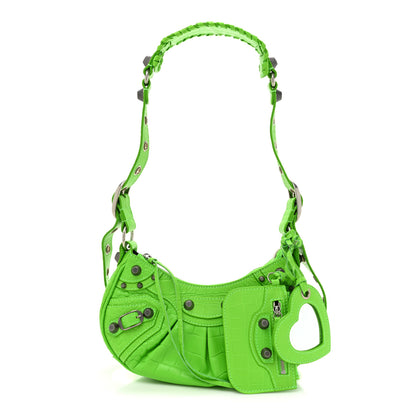 Balenciaga Extra Supple Calfskin Crocodile Embossed Le Cagole Shoulder Bag XS Acid Green 1 of 9