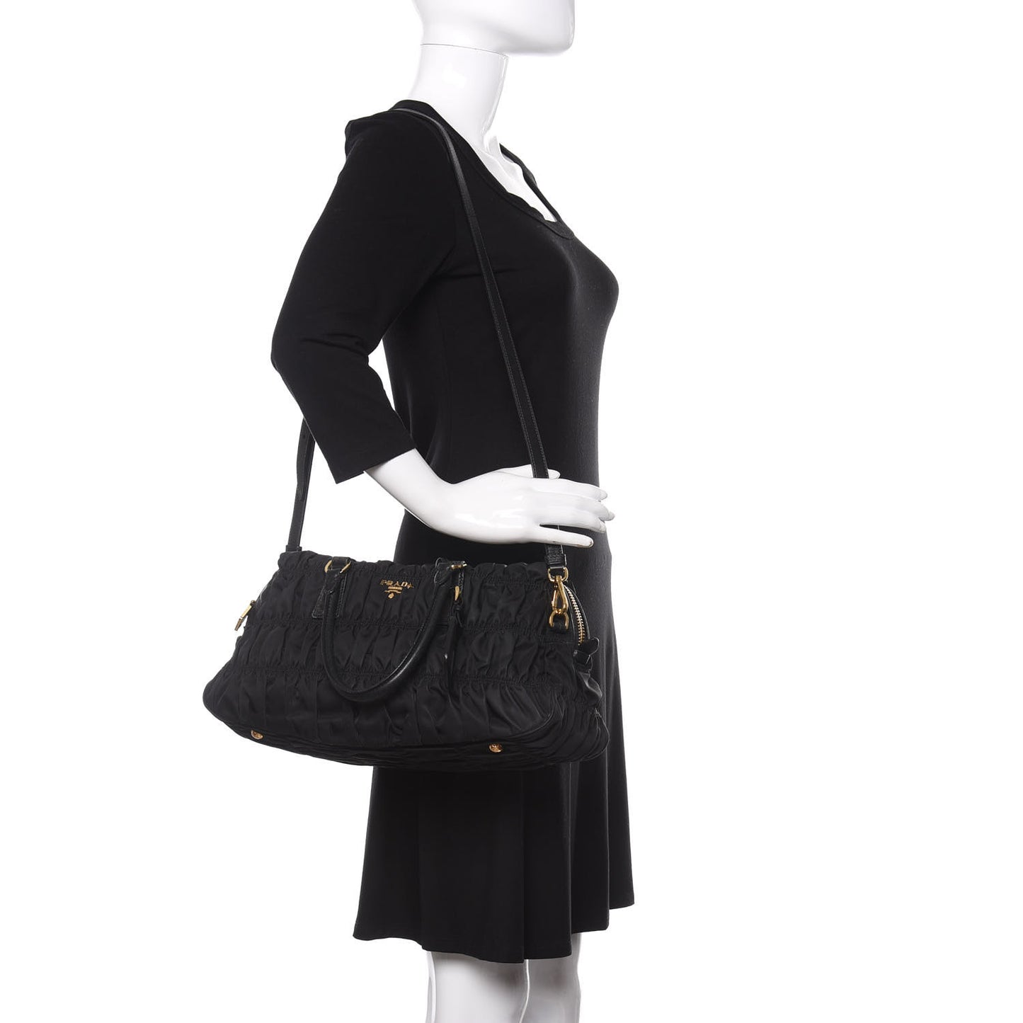 Tessuto Nylon Gaufre Shopping Satchel Black