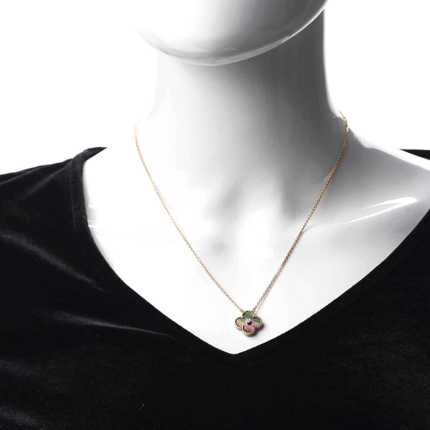 Van Cleef & Arpels 18K Rose Gold Diamond Grey Mother of Pearl Vintage Alhambra Pendant Necklace 2 of 8