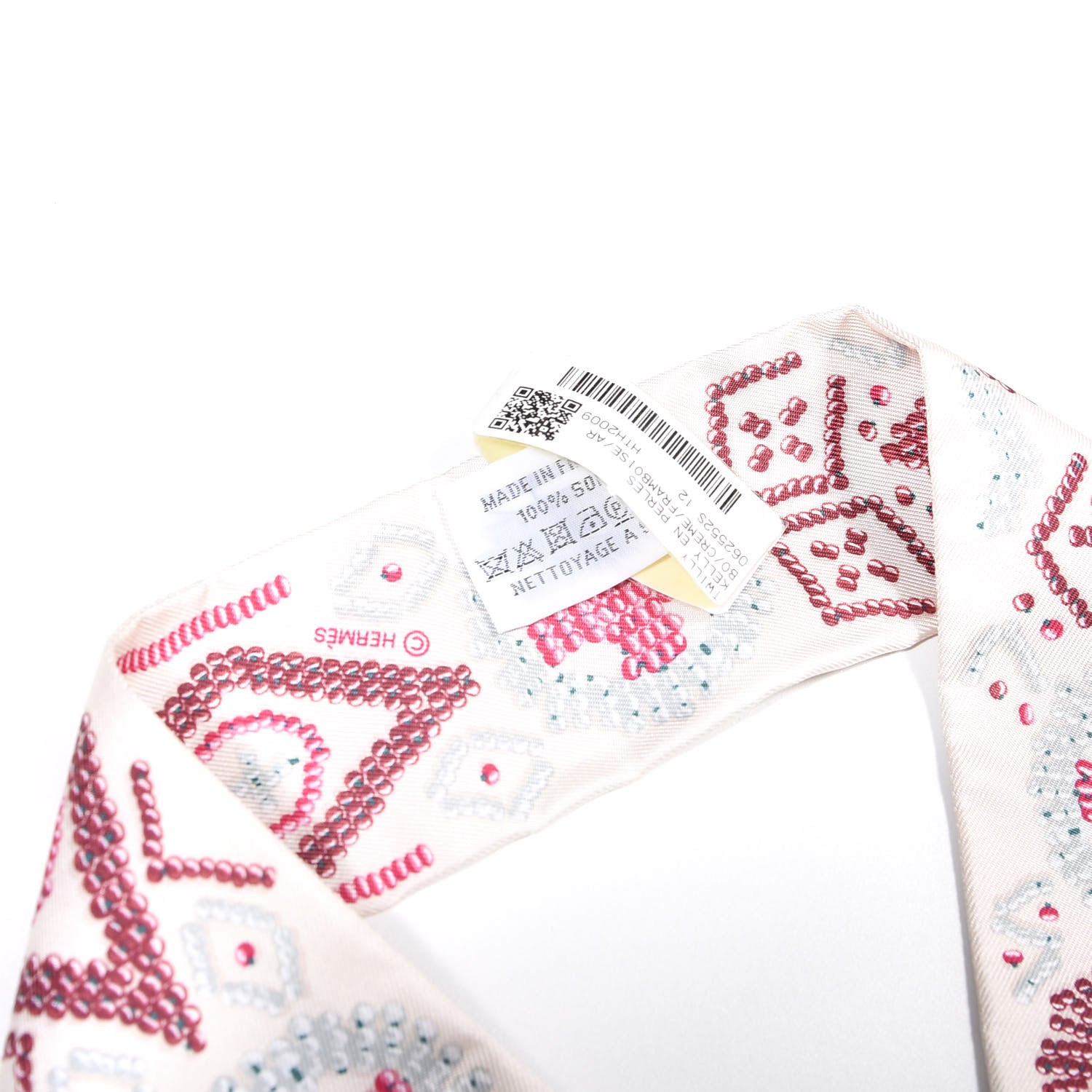 Hermes Silk Kelly En Perles Twilly Creme Framboise 4 of 4