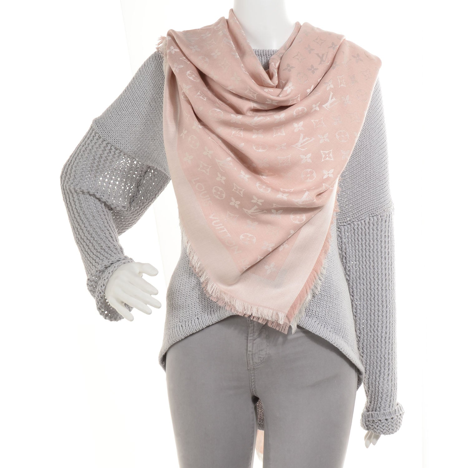 Louis Vuitton Wool Silk Monogram Shawl Natural 2 of 5