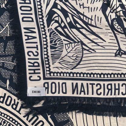 Christian Dior Silk Toile De Jouy Tropicalia Scarf Black White 2 of 3