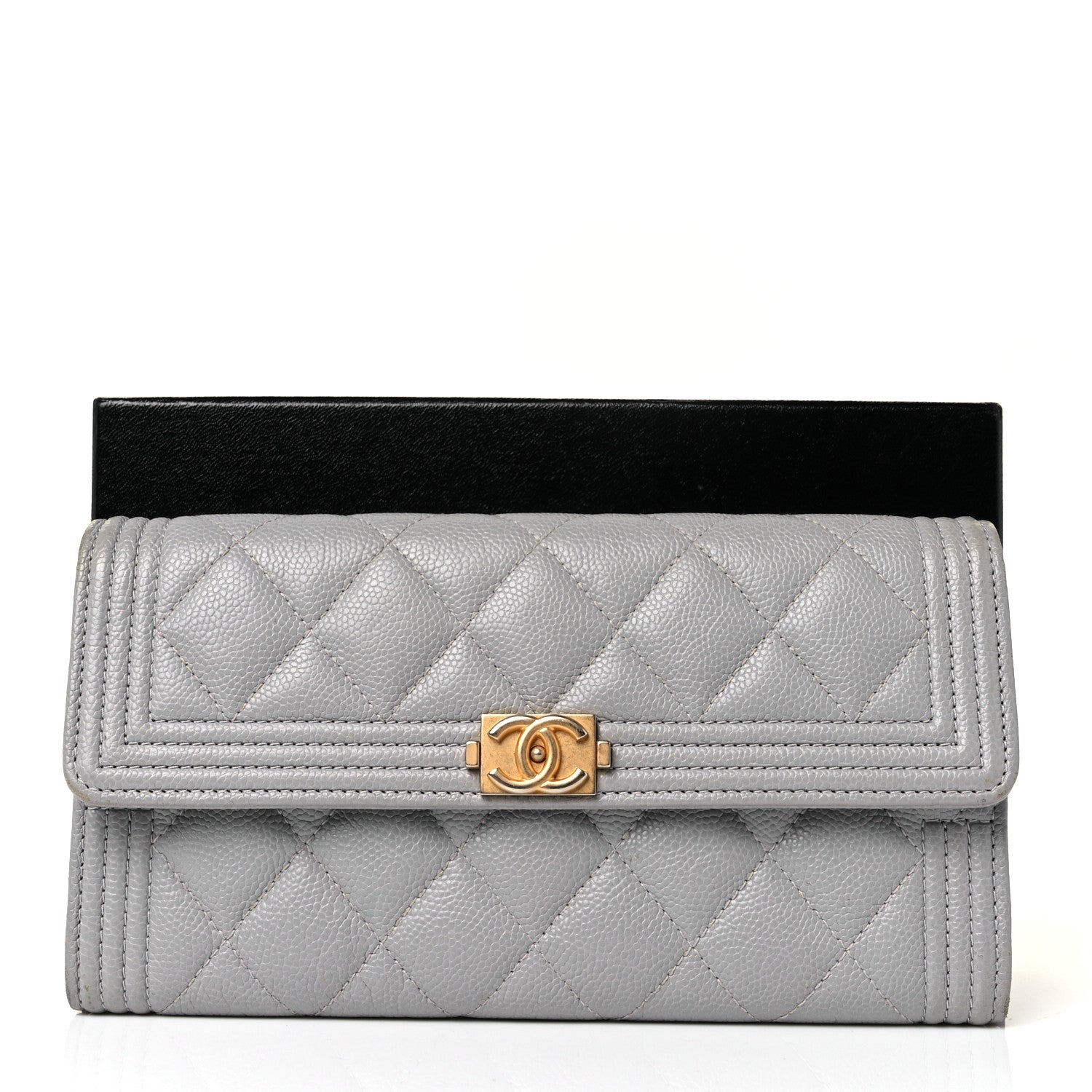 Chanel Caviar Quilted Large Boy Gusset Flap Wallet Grey 11 of 11