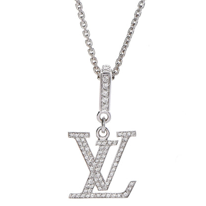 Louis Vuitton 18K White Gold Diamond Logo Necklace 4 of 8
