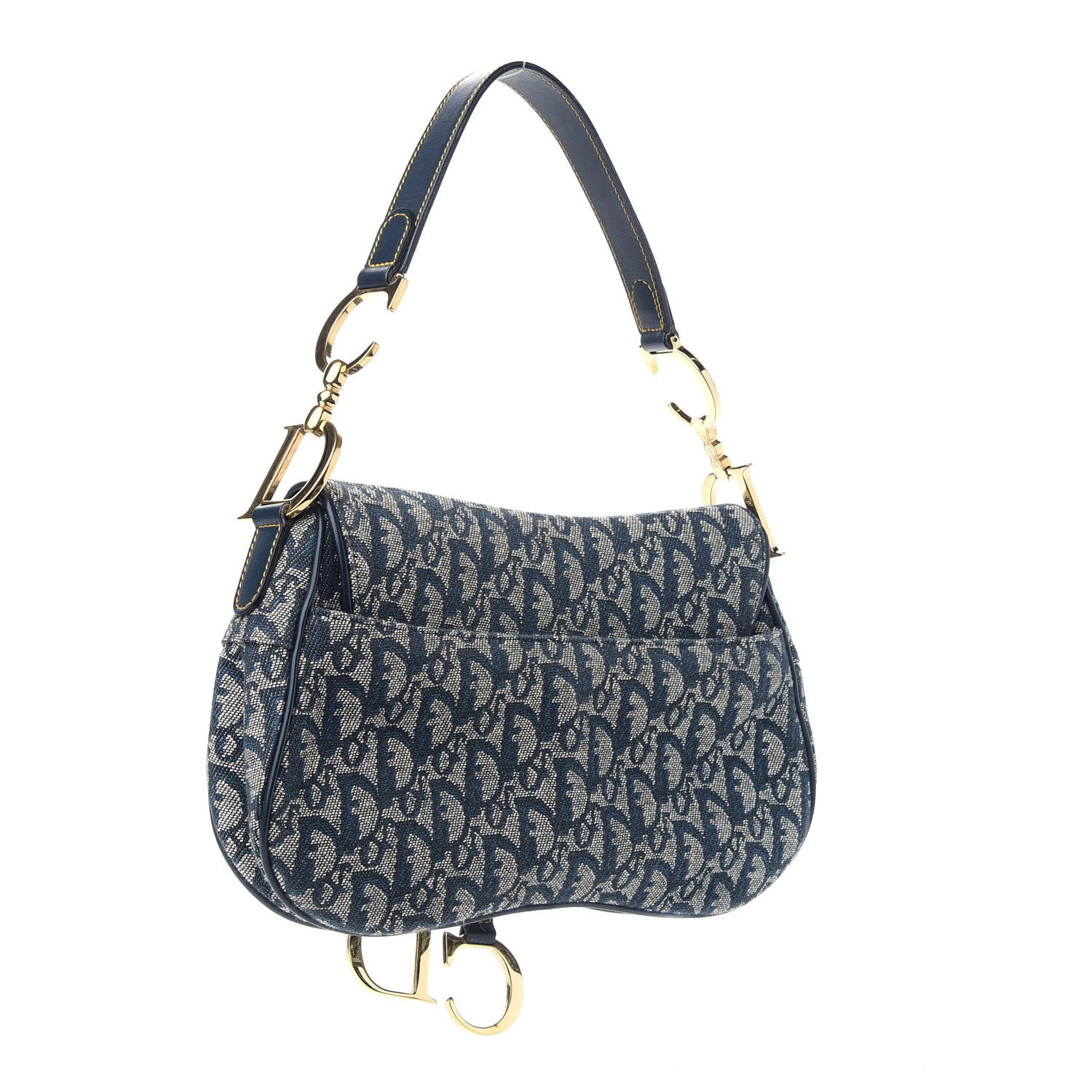 Christian Dior Monogram Double Saddle Bag Navy Blue 3 of 9