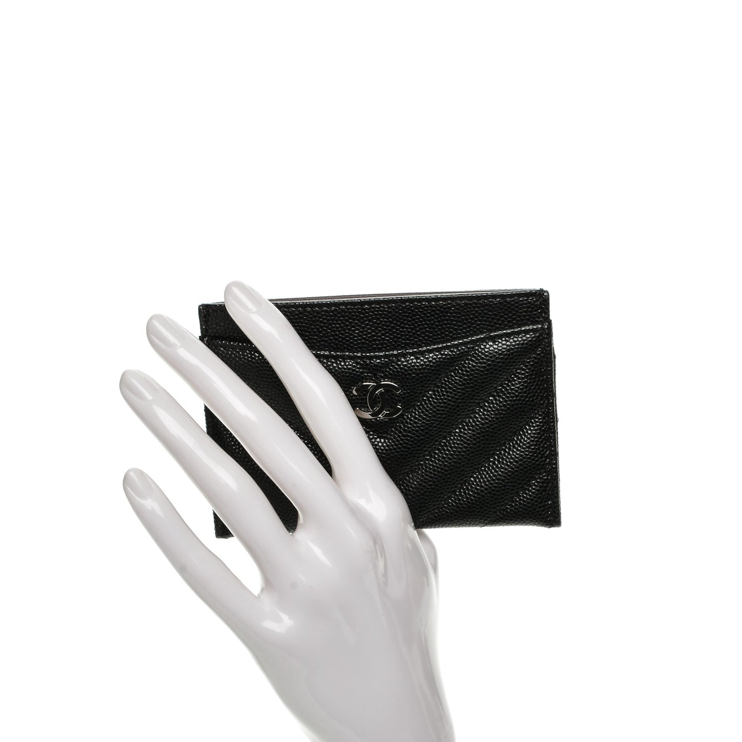 Caviar Chevron Quilted Card Holder Black