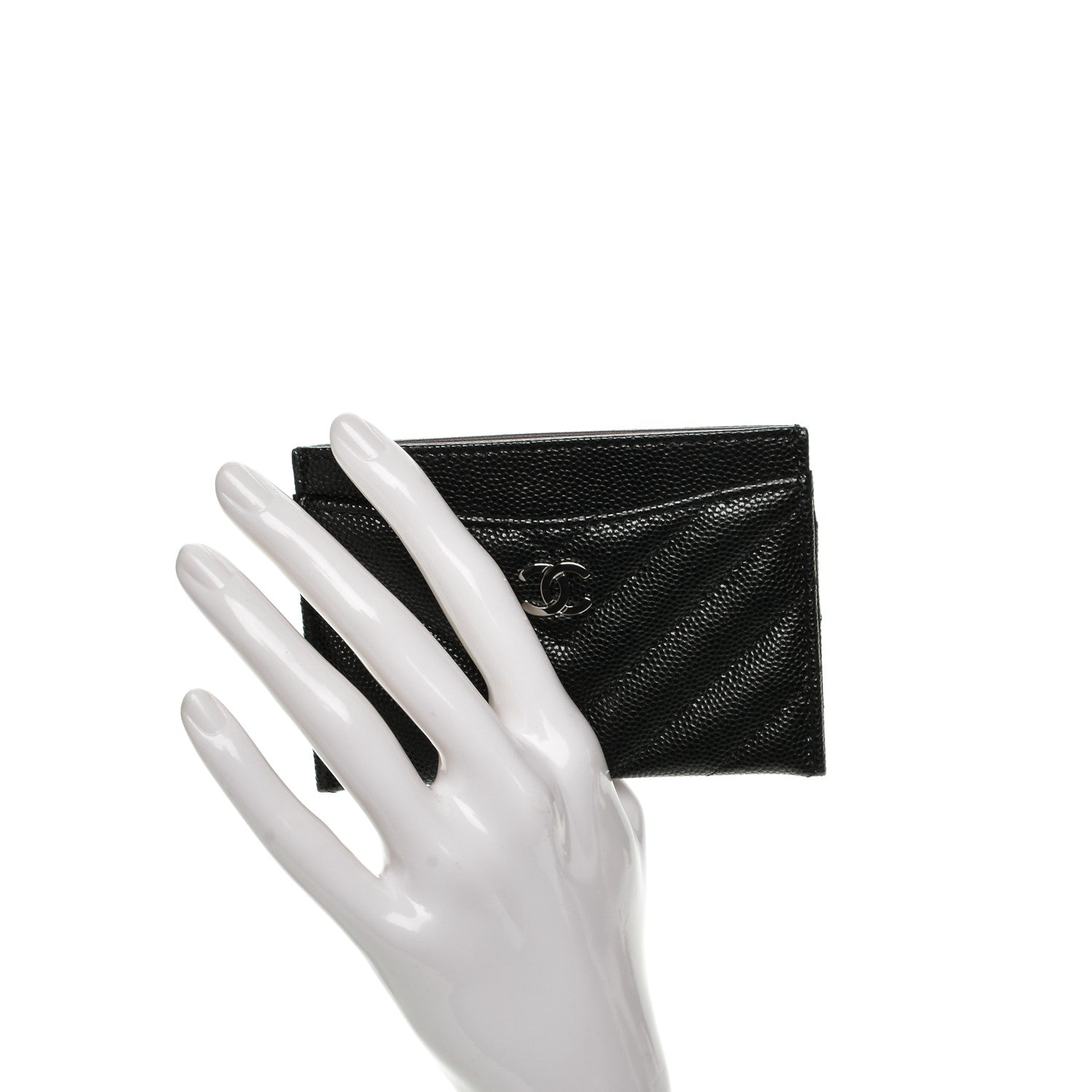 Chanel Caviar Chevron Quilted Card Holder Black 2 of 8