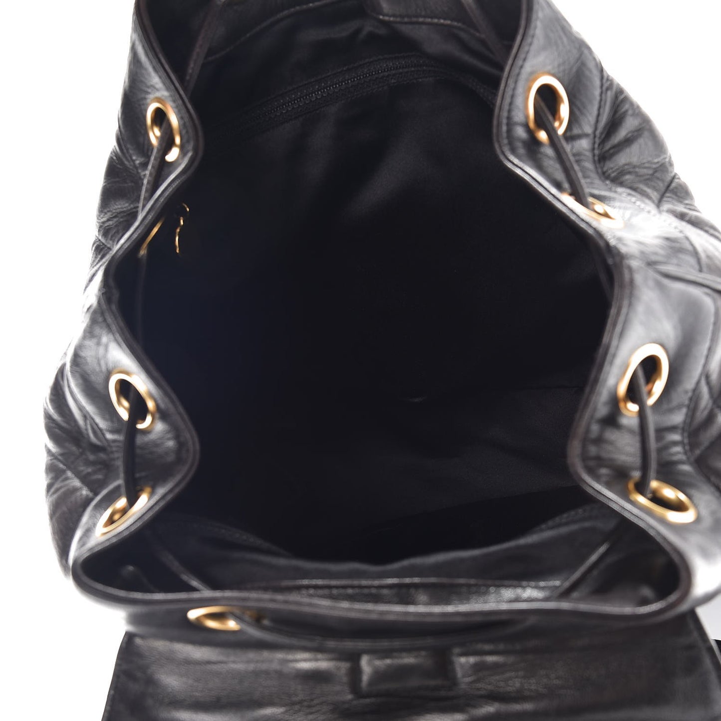 Lambskin Quilted Drawstring Backpack Black