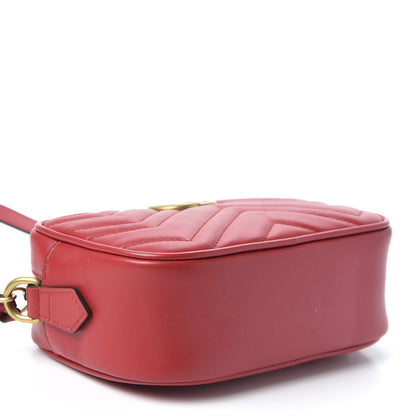 Gucci Calfskin Matelasse Mini GG Marmont Chain Shoulder Bag Hibiscus Red 3 of 9
