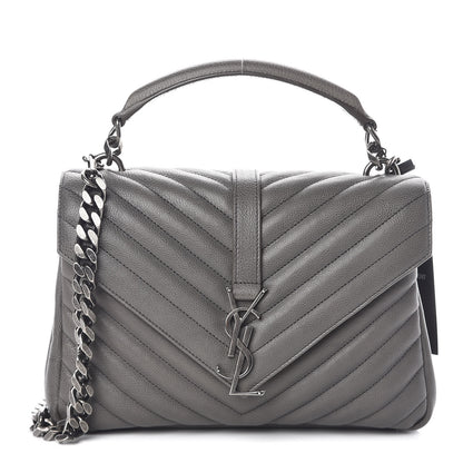 Saint Laurent Sheepskin Matelasse Chevron Monogram Medium College Bag Light Coal 1 of 9