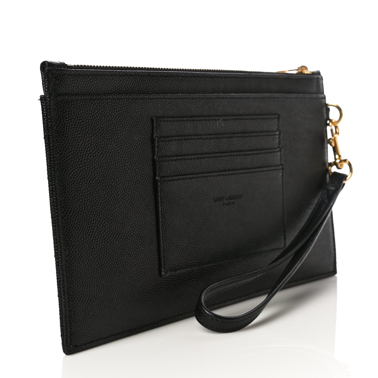 Saint Laurent Grain De Poudre Chevron Monogram Large Bill Pouch Black 3 of 10