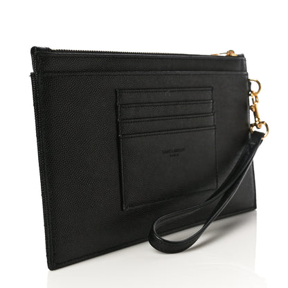 Saint Laurent Grain De Poudre Chevron Monogram Large Bill Pouch Black 3 of 10