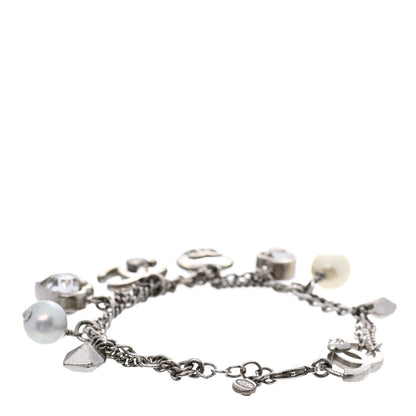 Chanel Crystal Pearl Heart CC Charm Bracelet Silver 3 of 4