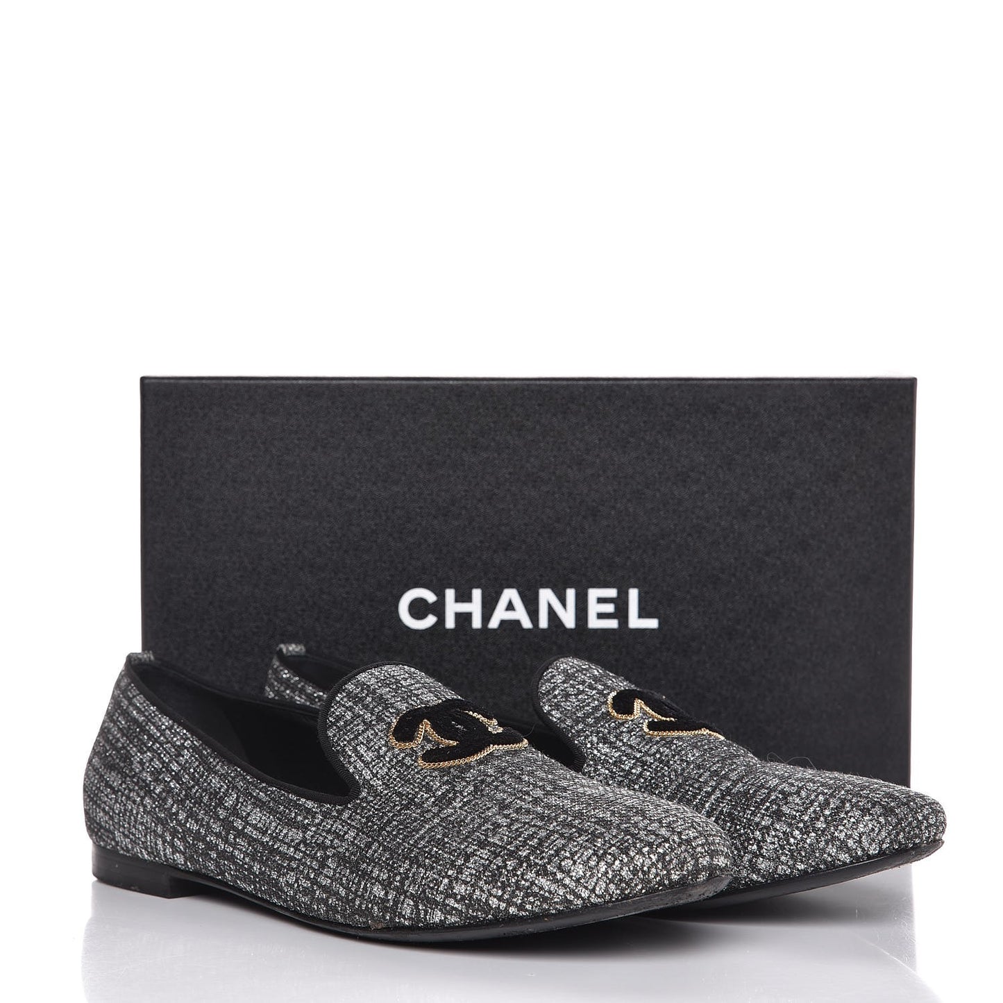 Fantasy Tweed CC Mocassin Loafers 41 Silver