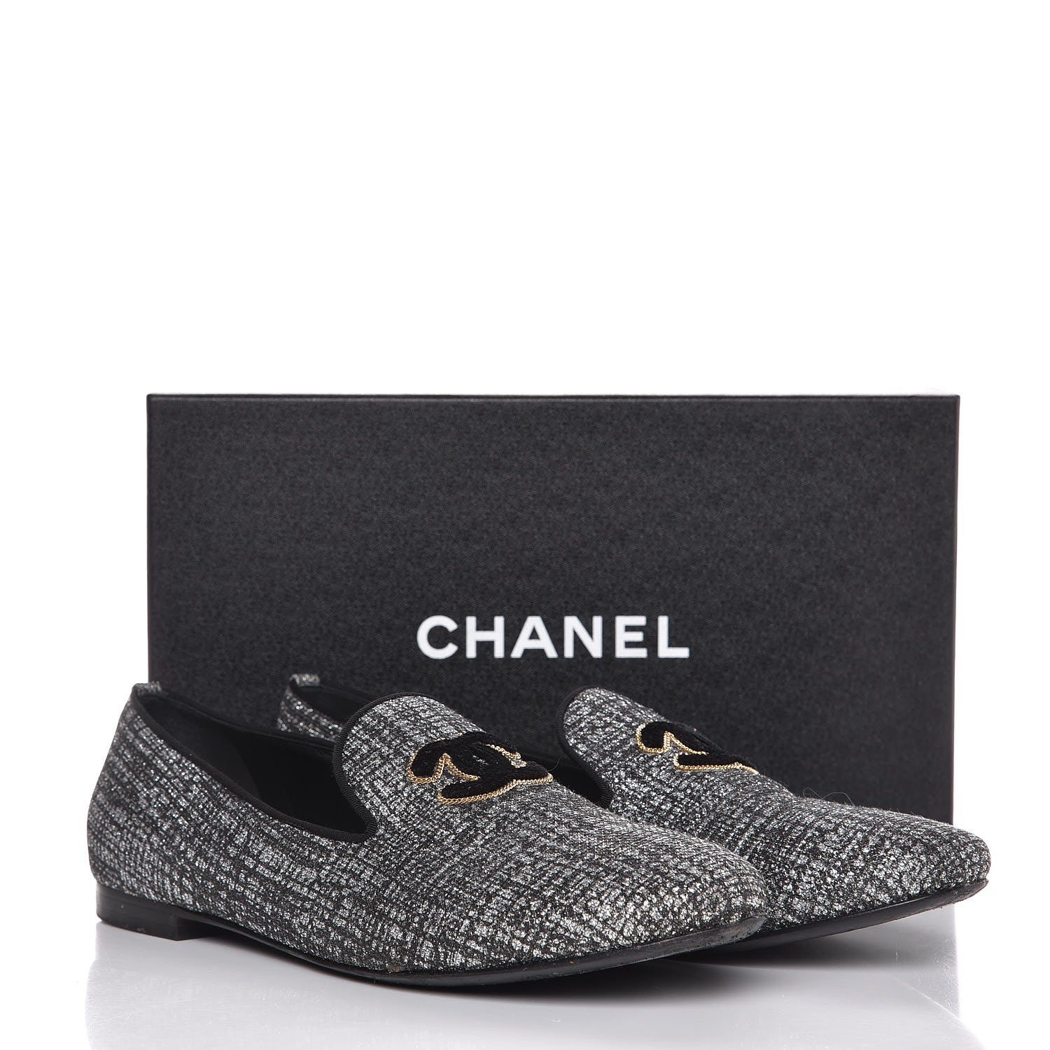 Chanel Fantasy Tweed CC Mocassin Loafers 41 Silver 11 of 11