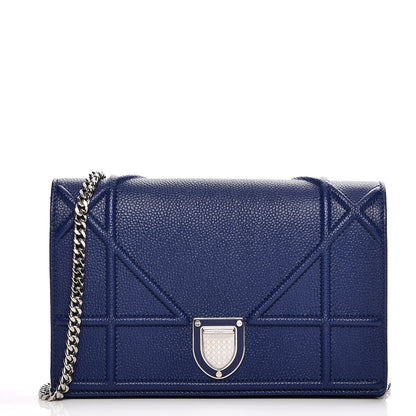 Christian Dior Grained Calfskin Diorama Wallet on Chain Pouch Blue 1 of 7