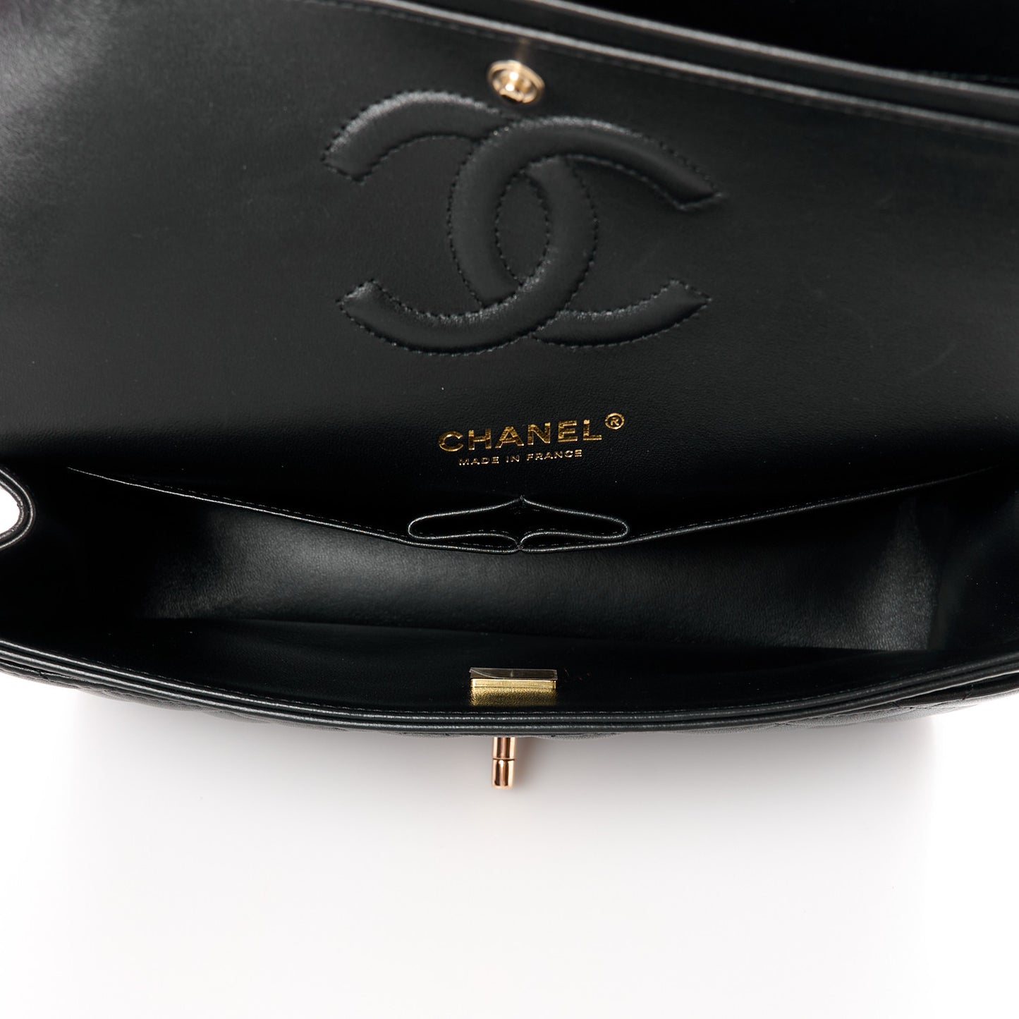 Lambskin Quilted Medium Double Flap Black