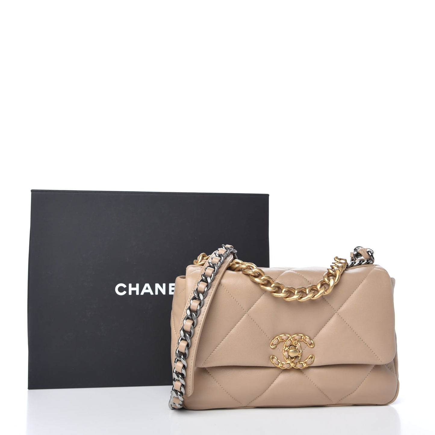 Lambskin Quilted Medium Chanel 19 Flap Dark Beige