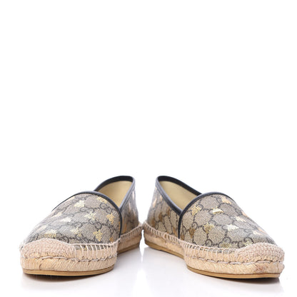 Gucci GG Supreme Monogram Bees Espadrille Flats 37.5 Beige Ebony Oro Black 5 of 13