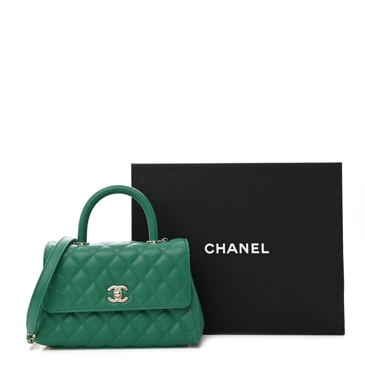 Caviar Quilted Mini Coco Handle Flap Green