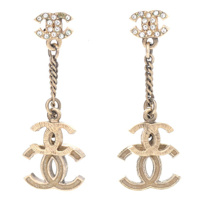 Chanel Crystal Resin Double CC Drop Earrings Gold 1 of 5