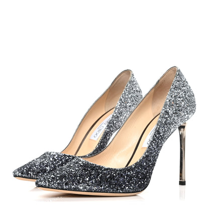 Jimmy Choo Coarse Glitter Degrade Pointy Toe Romy 100 Pumps 39.5 Navy Silver 3 of 7