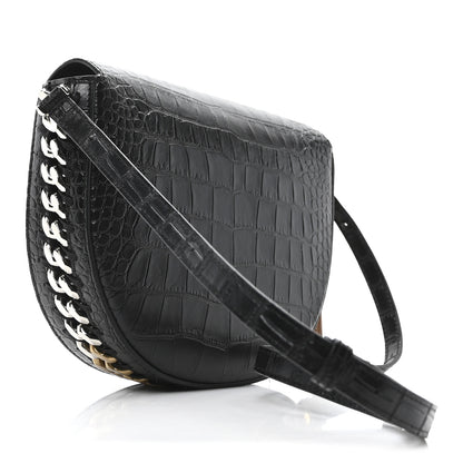 Stella McCartney Embossed Crocodile Effect Medium Frayme Flap Shoulder Bag Black 3 of 9