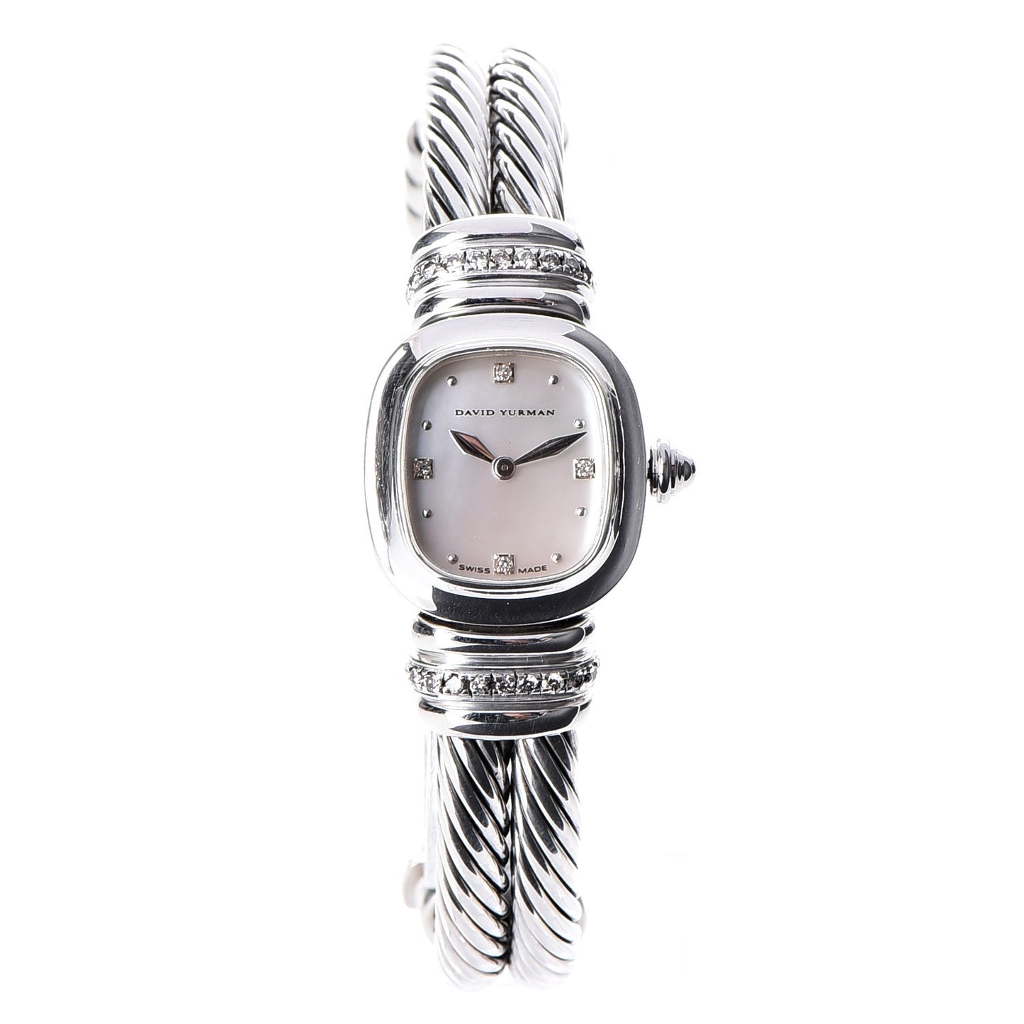 Sterling Silver Diamond Mother of Pearl 19mm Cable Chelsea Quartz Watch