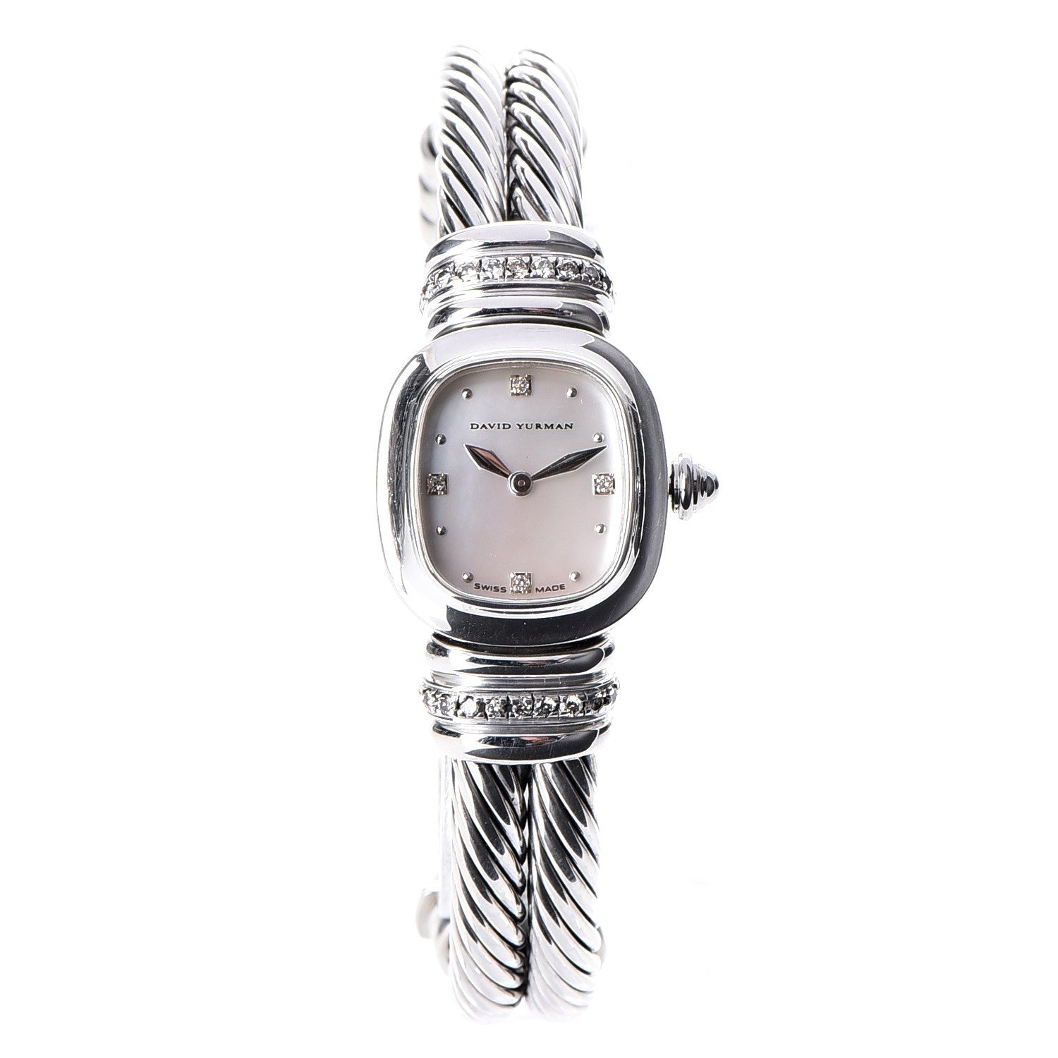 David Yurman Sterling Silver Diamond Mother of Pearl 19mm Cable Chelsea Quartz Watch 1 of 7