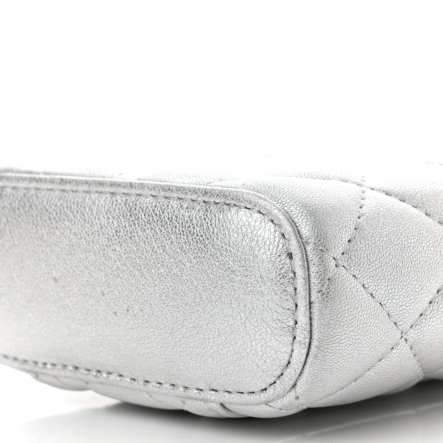 Metallic Lambskin Quilted Phone Holder With Chain Silver